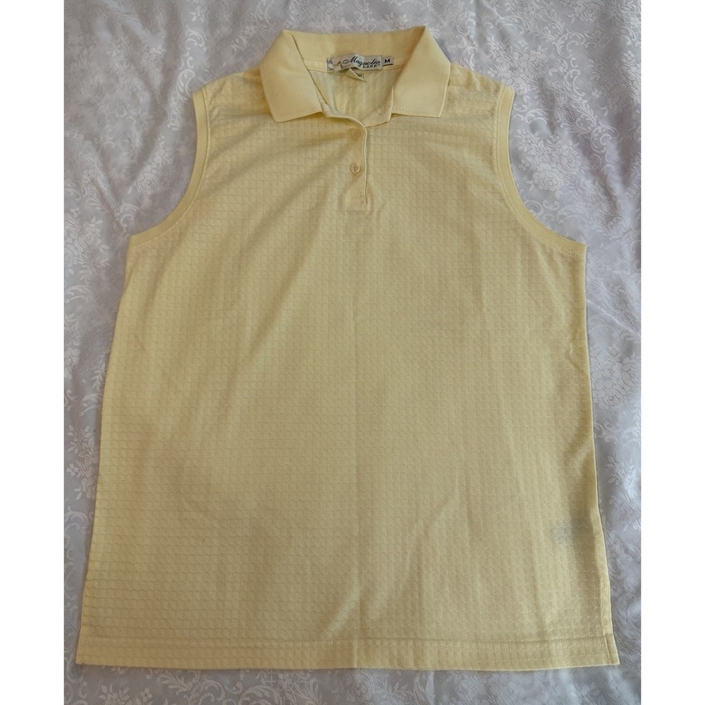 Magnolia‎ Lane NO MASTERS LOGO Polo Shirt Sz M Yellow Y2K Checkered Cotton VTG